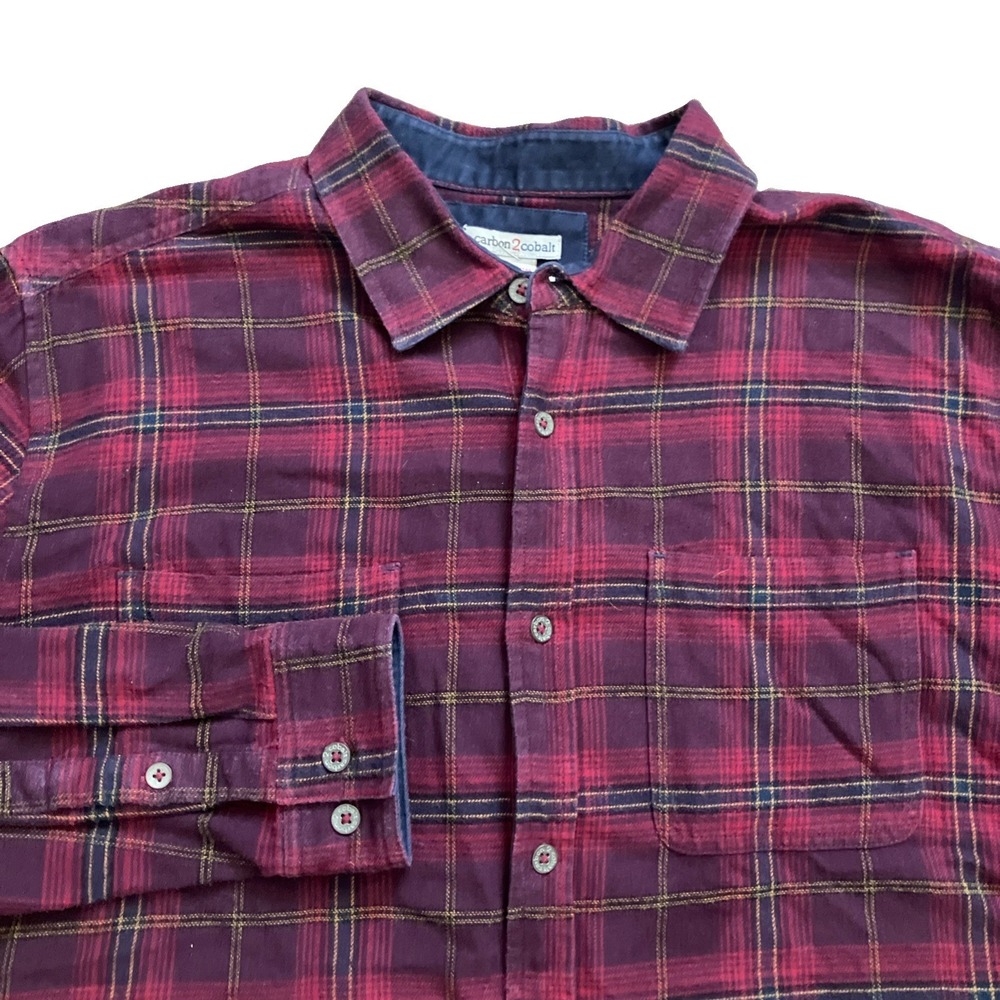 CARBON 2 COBALT Red Plaid Corduroy Long Sleeve Shirt Men's Size Large